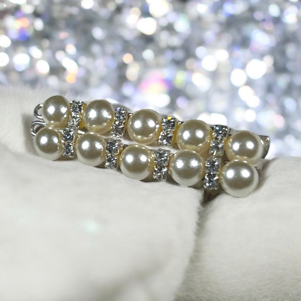 Faux Pearl Retro Vintage Deadstock New on Card Rhinestone Accent Barrettes NEW